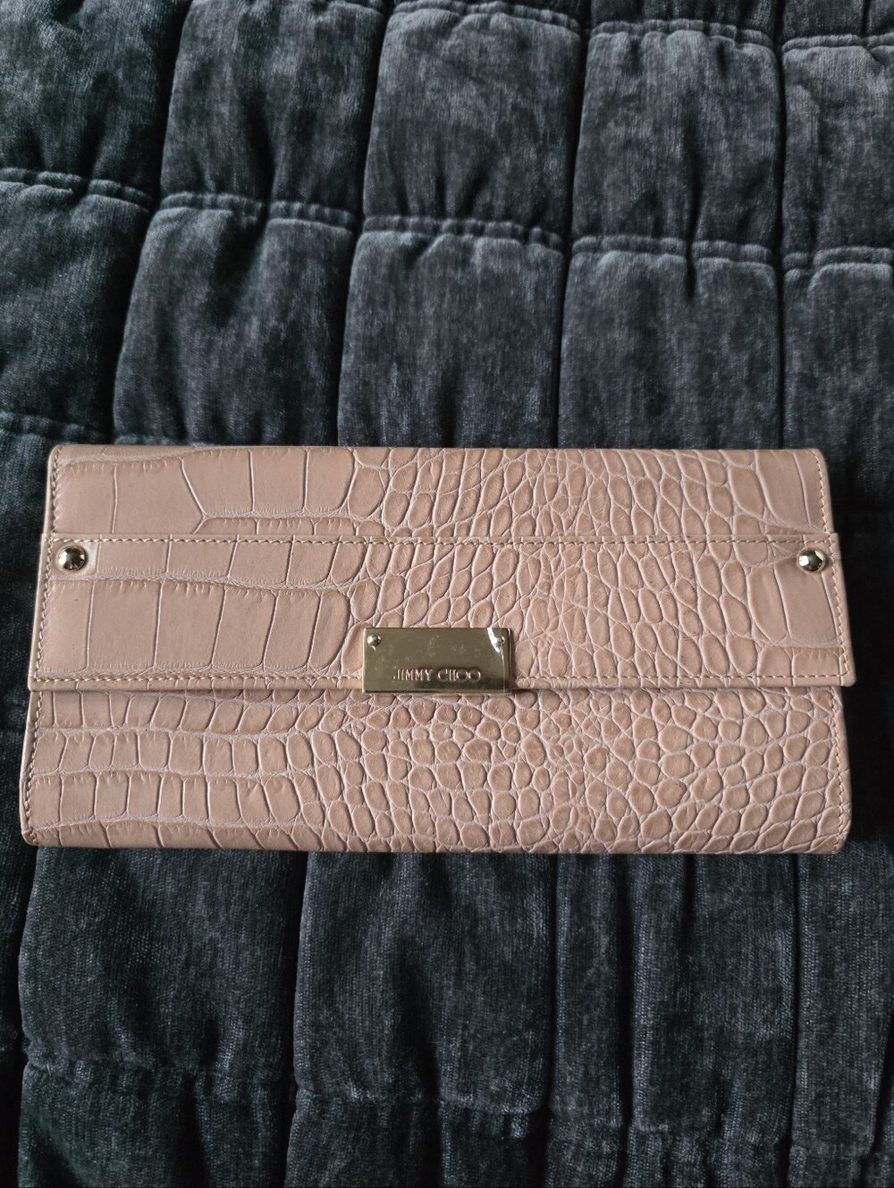 Jimmy Choo Blush Croc-Embossed Leather Clutch with Gold Plaque